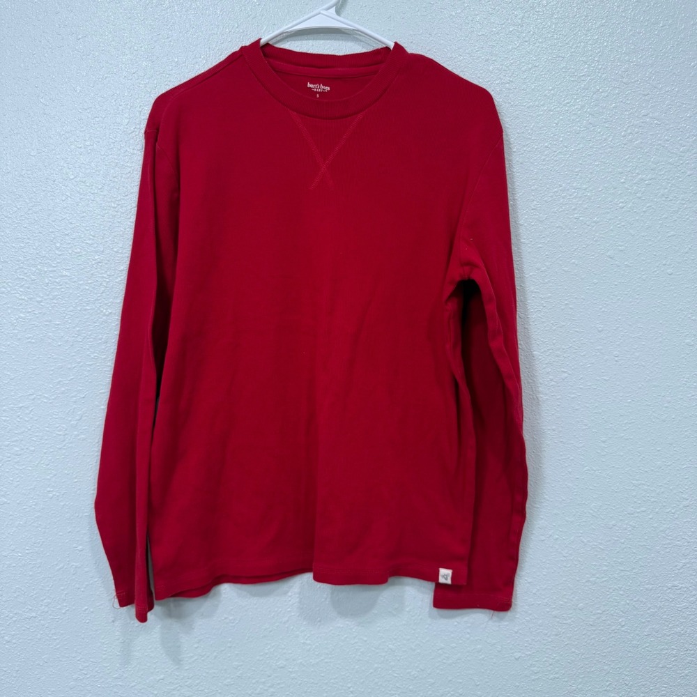 Burts Bees Baby Red Ribbed Long Sleeve Thermal Shirt Crewneck Small BA10